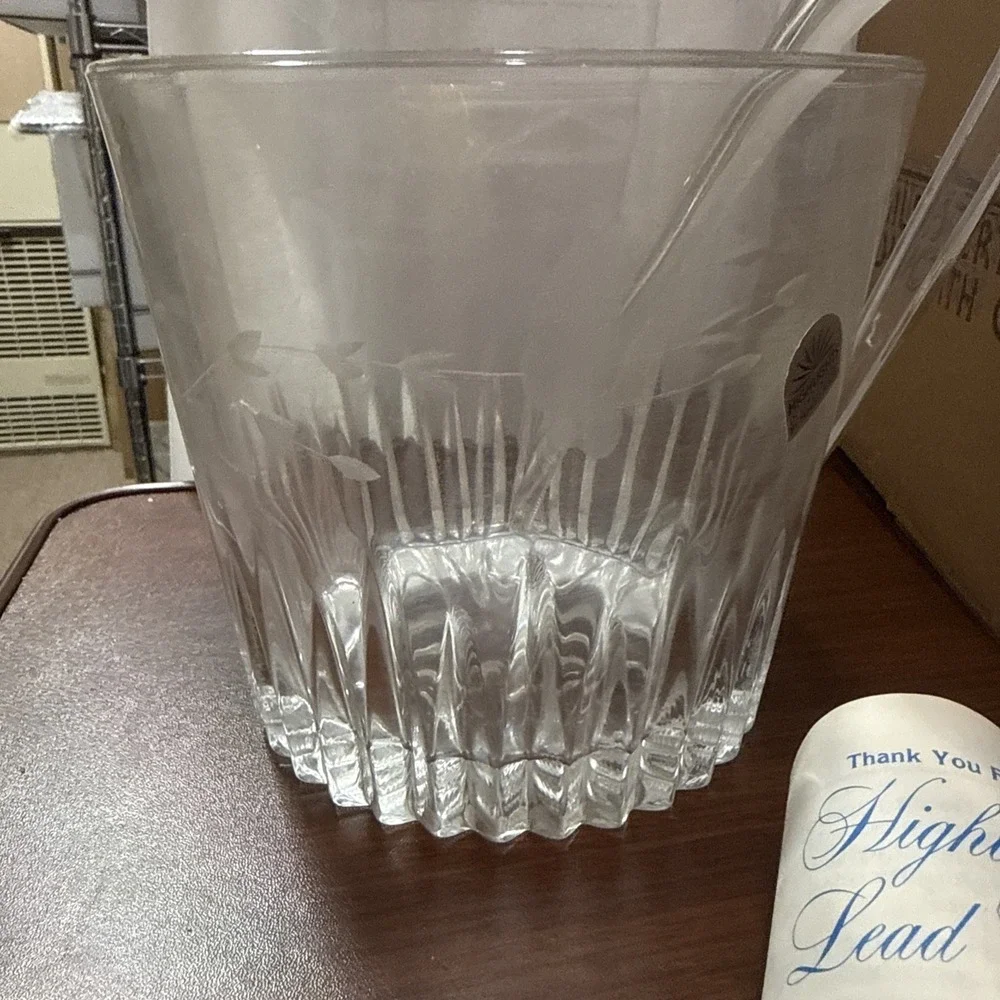Vintage Princess House #863 Heritage Etched Ice Bucket W/Tongs lead crystal